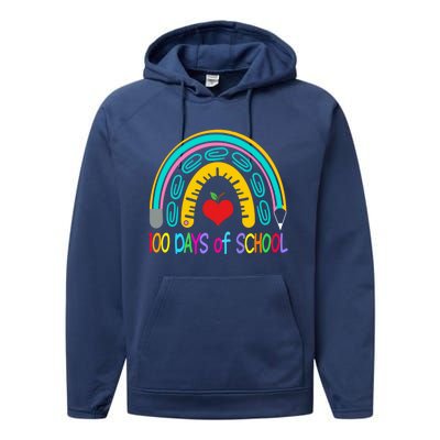 Student 100th Of School Teacher 100 Th Days Smarter Rainbow Cool Gift Performance Fleece Hoodie