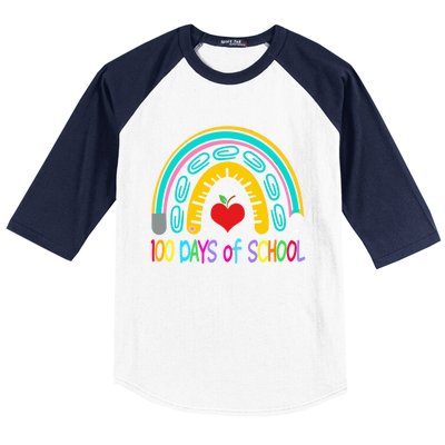 Student 100th Of School Teacher 100 Th Days Smarter Rainbow Cool Gift Baseball Sleeve Shirt