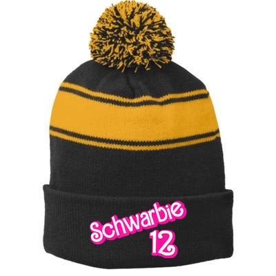 Schwarbie 12 Pink Stripe Pom Pom Beanie