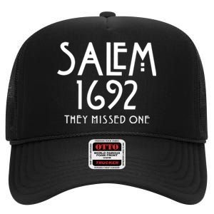 Salem 1692 They Missed One Funny Halloween Witch High Crown Mesh Back Trucker Hat