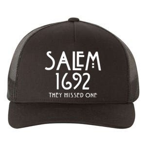 Salem 1692 They Missed One Funny Halloween Witch Yupoong Adult 5-Panel Trucker Hat