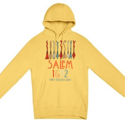 Salem 1692 They Missed One Salem Witchs Broom Halloween Gift Premium Pullover Hoodie