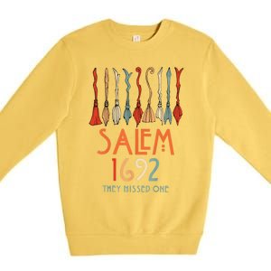 Salem 1692 They Missed One Salem Witchs Broom Halloween Gift Premium Crewneck Sweatshirt