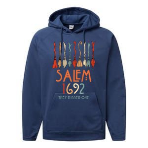 Salem 1692 They Missed One Salem Witchs Broom Halloween Gift Performance Fleece Hoodie