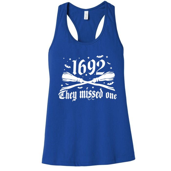 Salem 1692 They Missed One Salem Witch 1692 Halloween Funny Gift Women's Racerback Tank