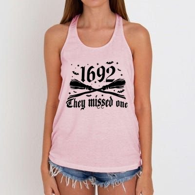 Salem 1692 They Missed One Salem Witch 1692 Halloween Funny Gift Women's Knotted Racerback Tank