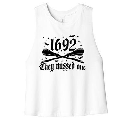 Salem 1692 They Missed One Salem Witch 1692 Halloween Funny Gift Women's Racerback Cropped Tank