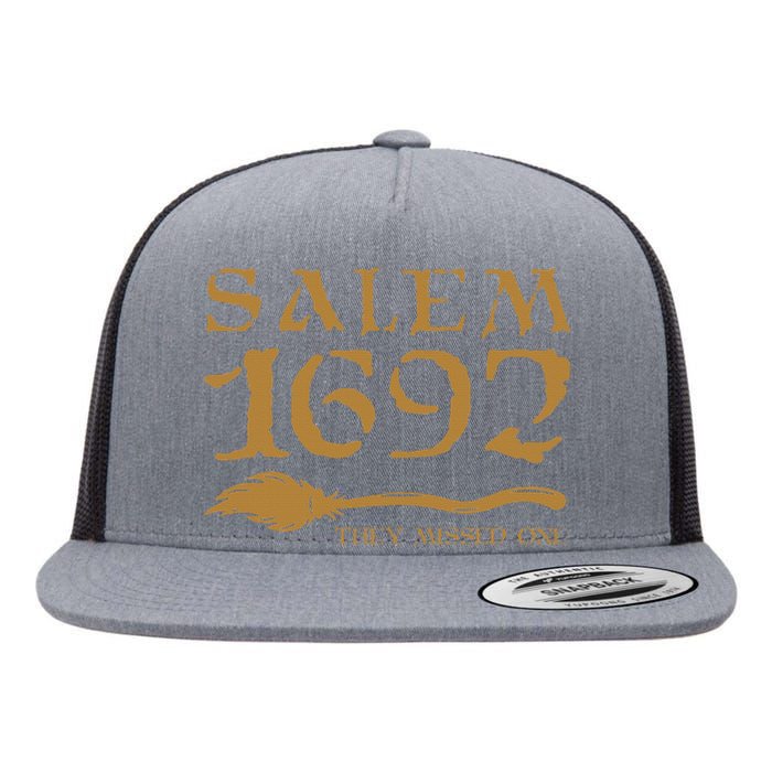 Salem 1692 They Missed One Halloween Flat Bill Trucker Hat