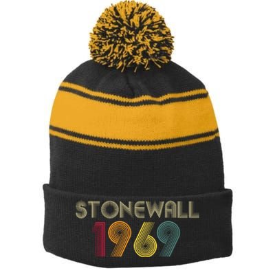 Stonewall 1969 Vintage First Pride Was A Riot Stripe Pom Pom Beanie