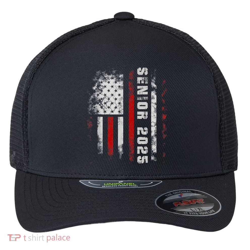 Senior 2025 American Flag Usa Graduation Class Of 2025 Flexfit Unipanel Trucker Cap