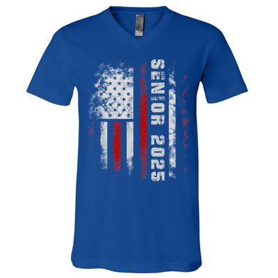 Senior 2025 American Flag Usa Graduation Class Of 2025 V-Neck T-Shirt