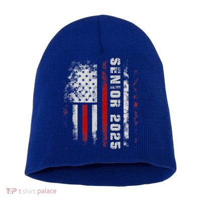 Senior 2025 American Flag Usa Graduation Class Of 2025 Short Acrylic Beanie