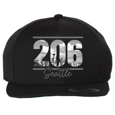 Seattle 206 Area Code Vintage Skyline Washington Wool Snapback Cap