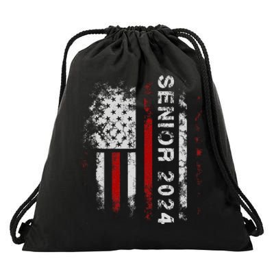 Senior 2024 American Flag Usa Graduation Class Of 2024 Drawstring Bag