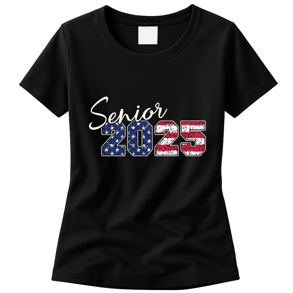 Senior 2025 American Flag Usa Graduation Class Of 2025 Womens T-Shirt