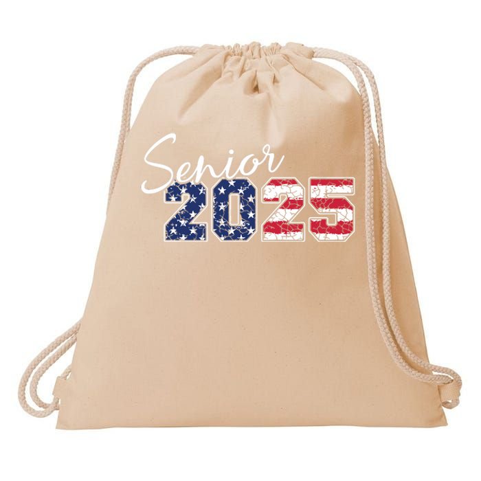 Senior 2025 American Flag Usa Graduation Class Of 2025 Drawstring Bag