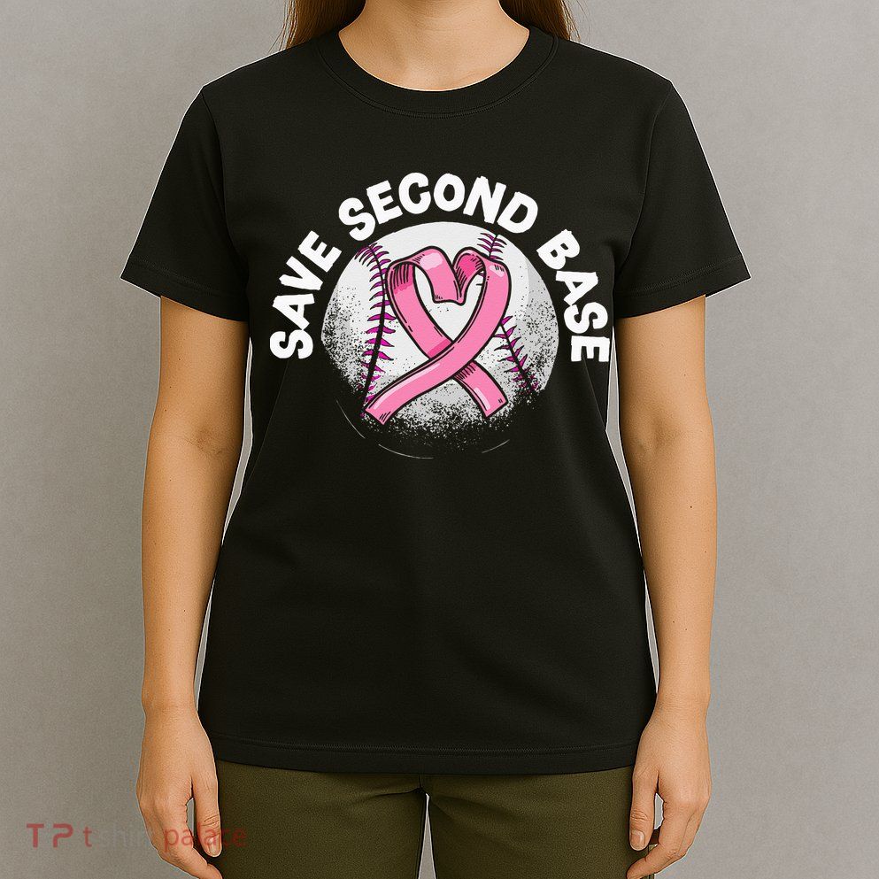 Save 2nd Base Baseball Player Breast Cancer Awareness T-Shirt