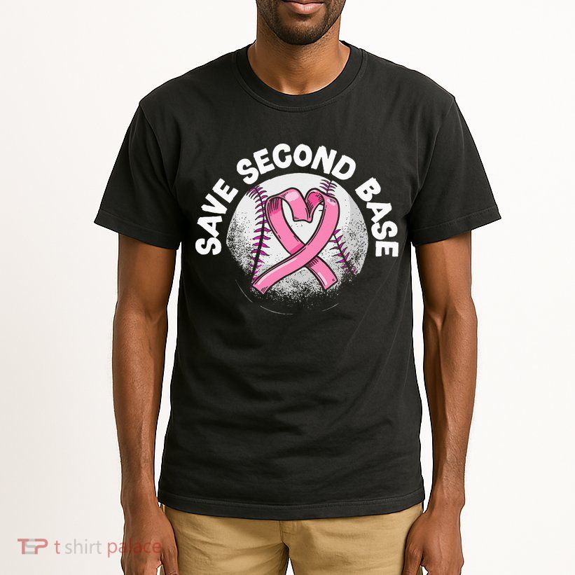 Save 2nd Base Baseball Player Breast Cancer Awareness Tall T-Shirt