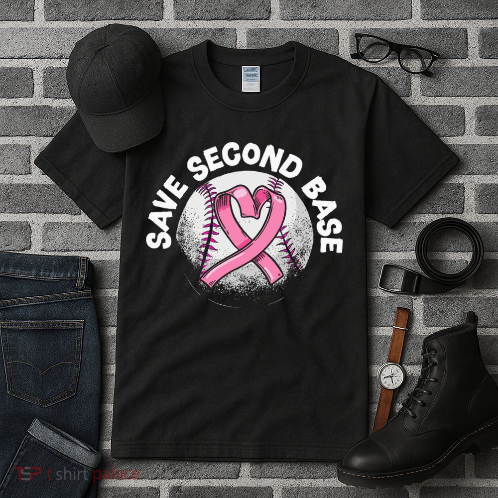 Save 2nd Base Baseball Player Breast Cancer Awareness Tall T-Shirt