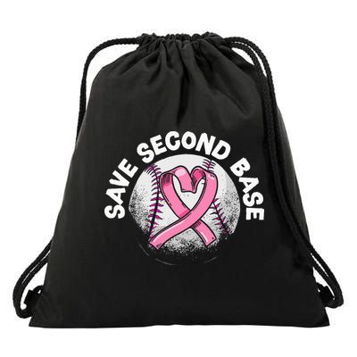 Save 2nd Base Baseball Player Breast Cancer Awareness Drawstring Bag