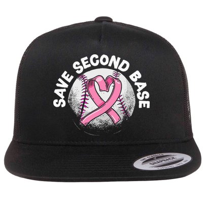Save 2nd Base Baseball Player Breast Cancer Awareness Flatbill Hat