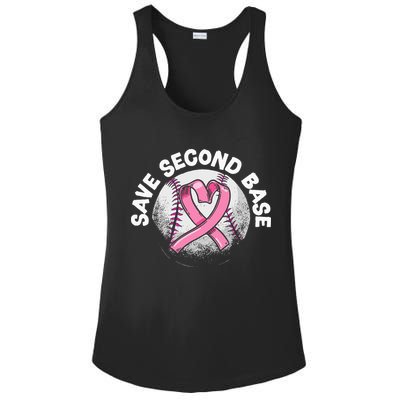 Save 2nd Base Baseball Player Breast Cancer Awareness Ladies PosiCharge Competitor Racerback Tank