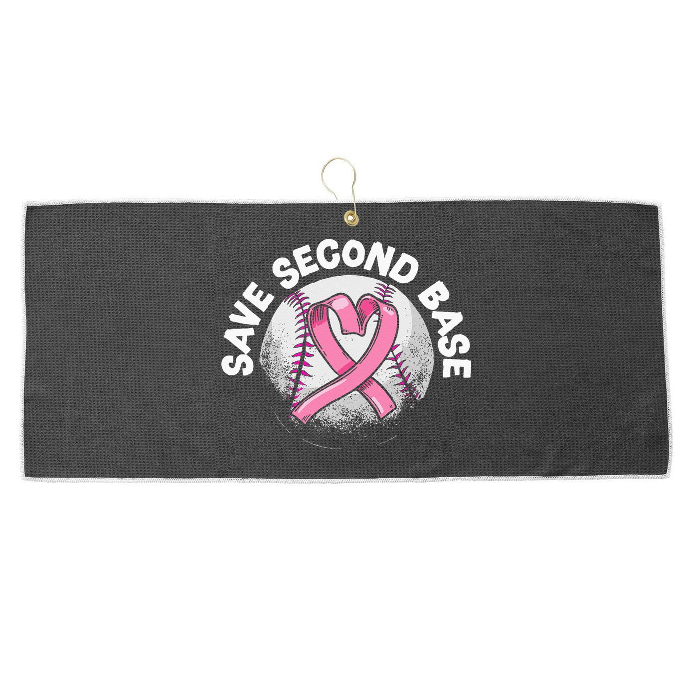 Save 2nd Base Baseball Player Breast Cancer Awareness Large Microfiber Waffle Golf Towel