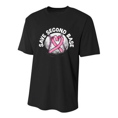 Save 2nd Base Baseball Player Breast Cancer Awareness Youth Performance Sprint T-Shirt