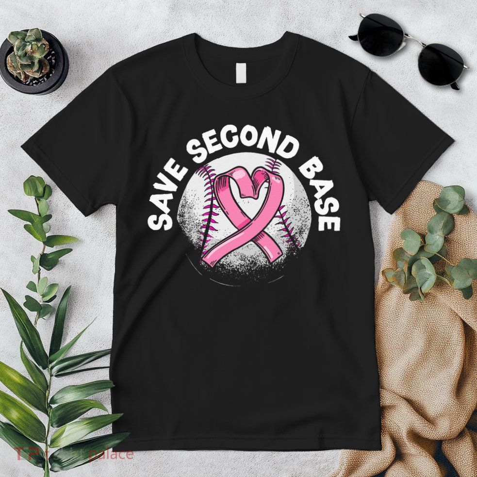 Save 2nd Base Baseball Player Breast Cancer Awareness Premium T-Shirt