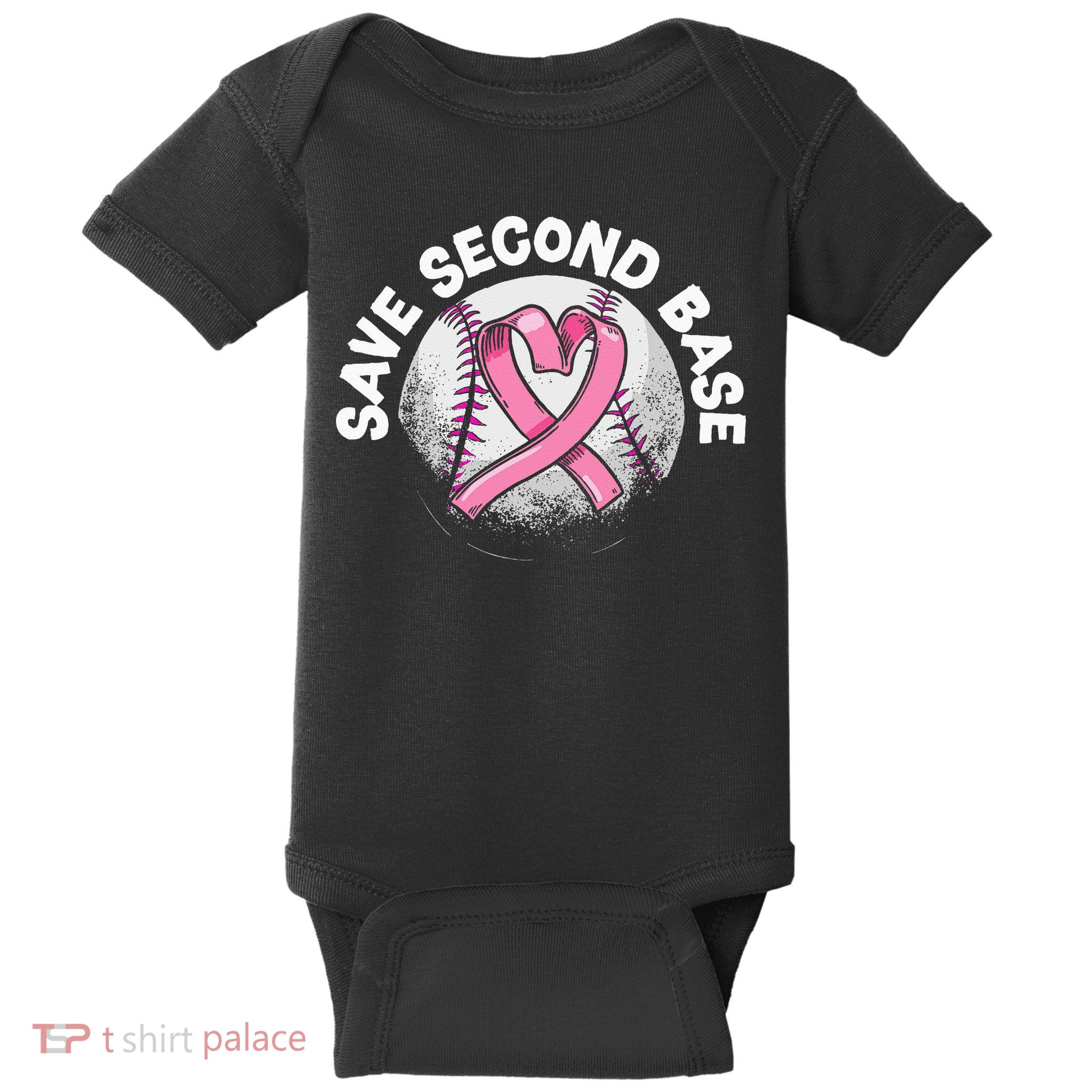Save 2nd Base Baseball Player Breast Cancer Awareness Baby Bodysuit