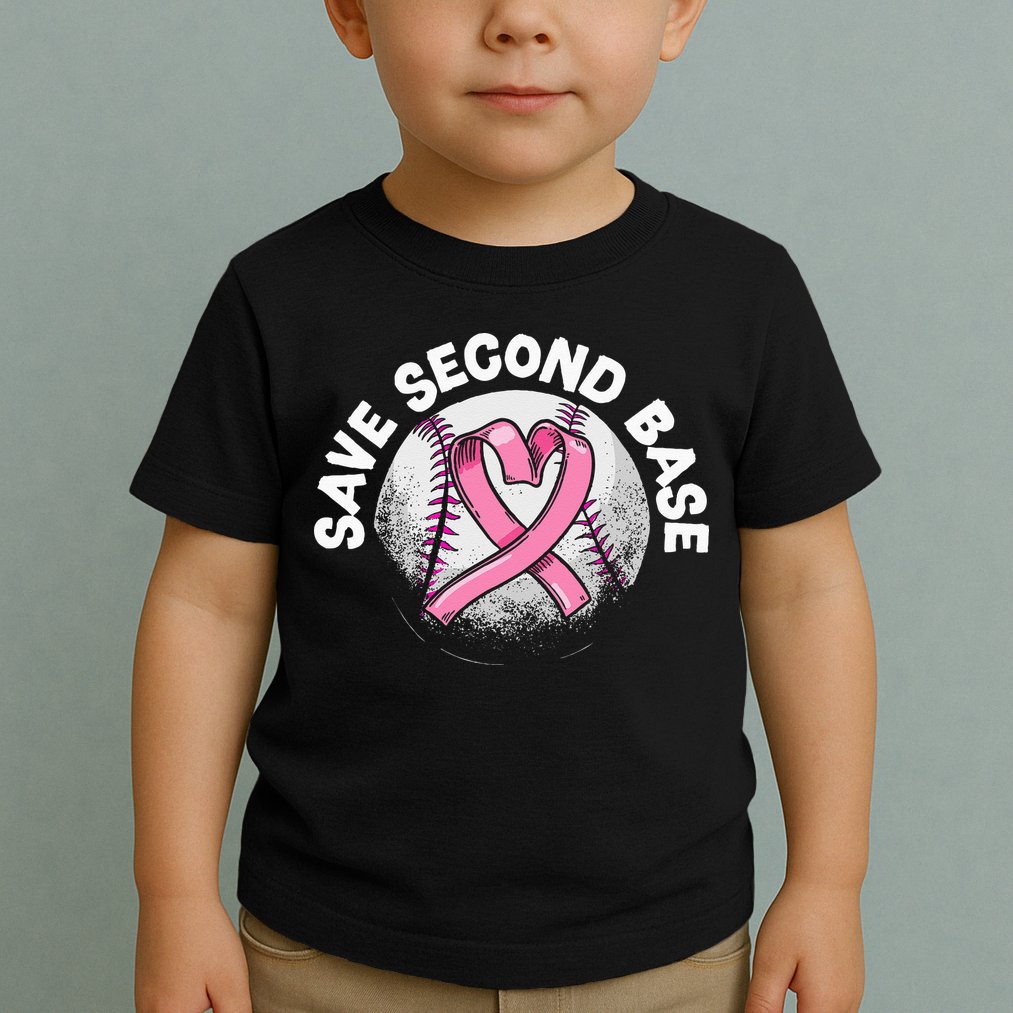 Save 2nd Base Baseball Player Breast Cancer Awareness Toddler T-Shirt