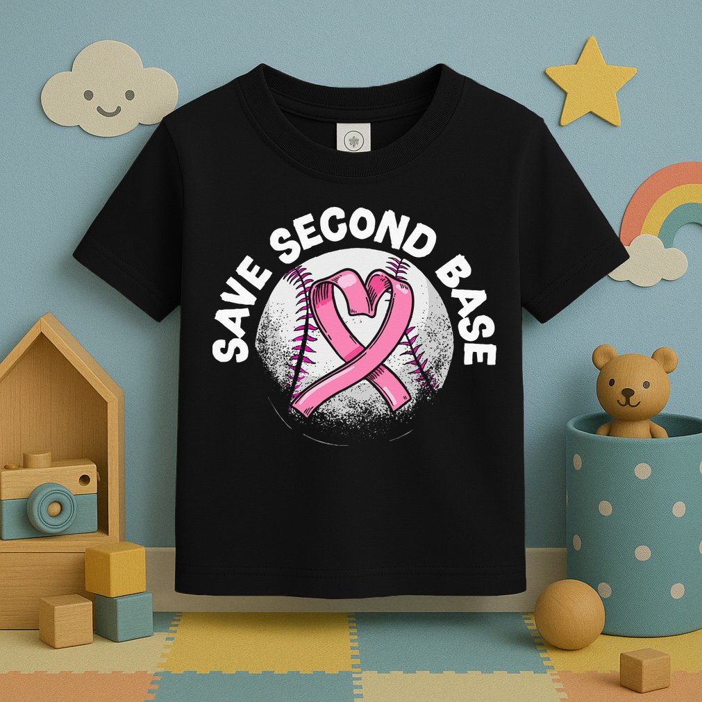 Save 2nd Base Baseball Player Breast Cancer Awareness Toddler T-Shirt