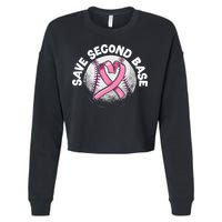 Save 2nd Base Baseball Player Breast Cancer Awareness Cropped Pullover Crew