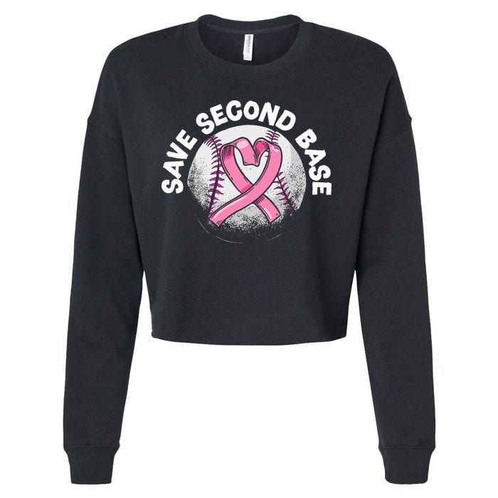 Save 2nd Base Baseball Player Breast Cancer Awareness Cropped Pullover Crew