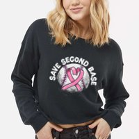 Save 2nd Base Baseball Player Breast Cancer Awareness Cropped Pullover Crew