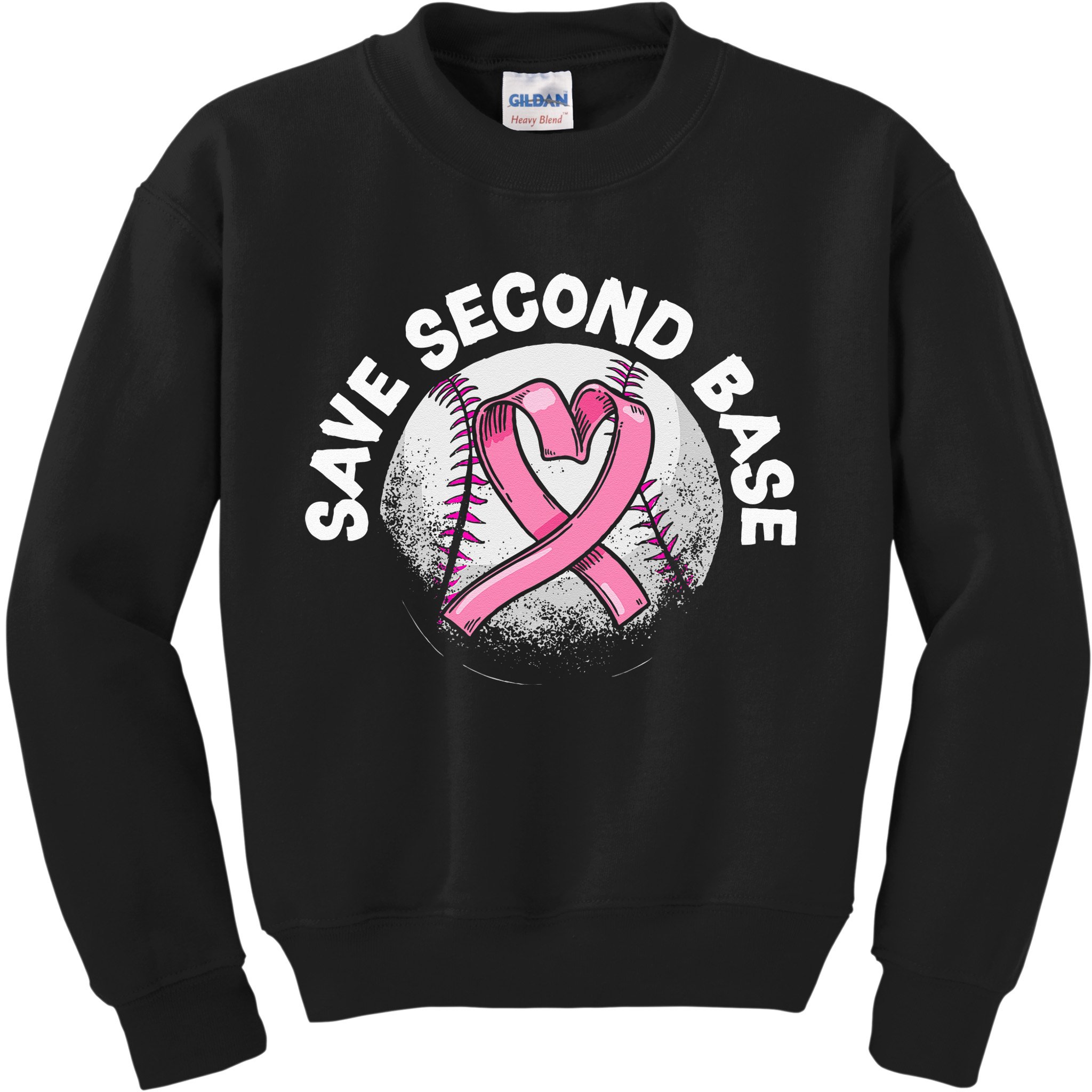 Save 2nd Base Baseball Player Breast Cancer Awareness Kids Sweatshirt
