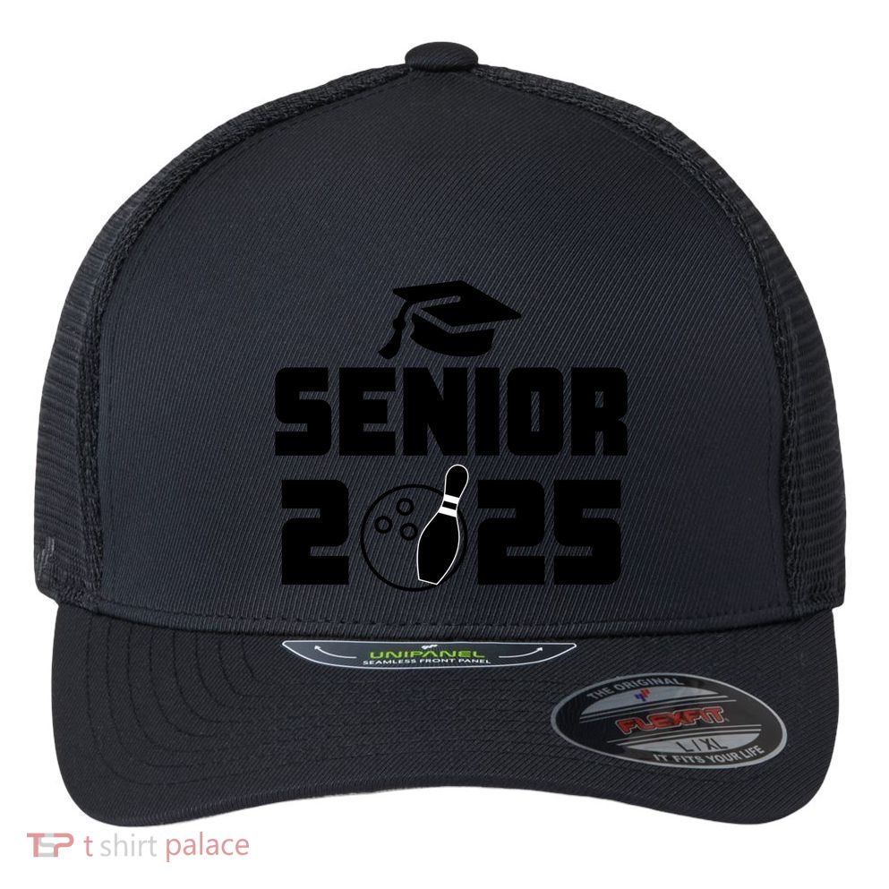 Senior 2025 Bowling Graduation Funny Class Of 2025 Retro Gift Flexfit Unipanel Trucker Cap