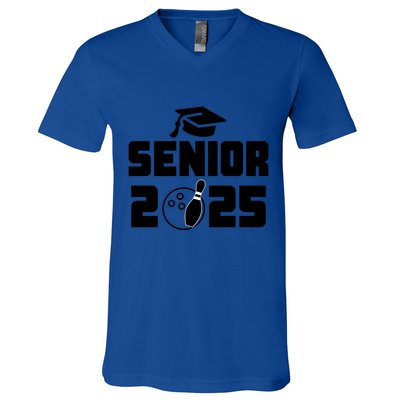 Senior 2025 Bowling Graduation Funny Class Of 2025 Retro Gift V-Neck T-Shirt