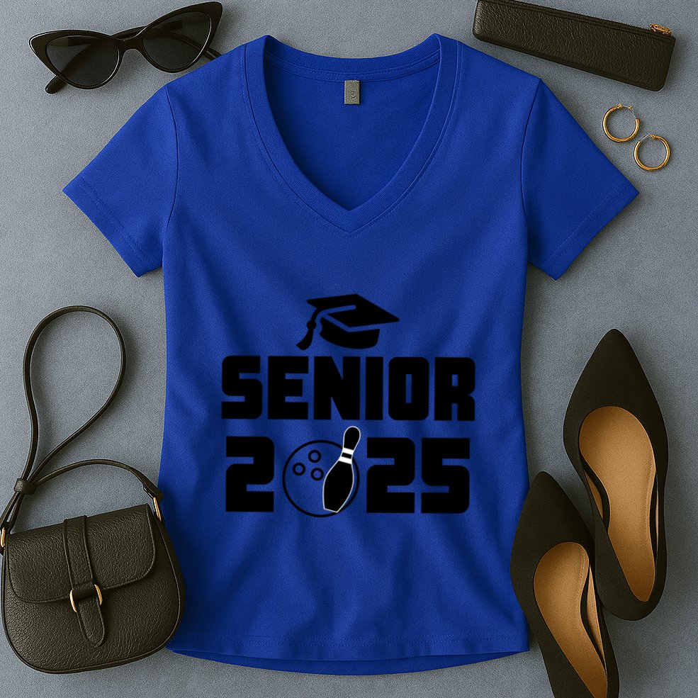 Senior 2025 Bowling Graduation Funny Class Of 2025 Retro Gift Women's V-Neck T-Shirt