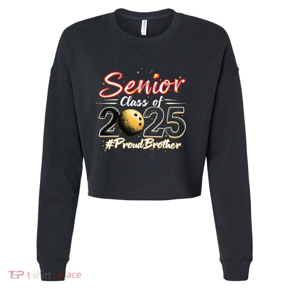 Senior 2025 Bowling Player Graduating Class Proud Brother Cool Gift Cropped Pullover Crew