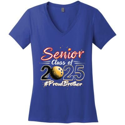 Senior 2025 Bowling Player Graduating Class Proud Brother Cool Gift Women's V-Neck T-Shirt