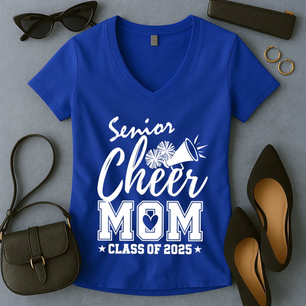 Senior 2025 Cheer Team Mom High School Graduation Outfit Cool Gift Women's V-Neck T-Shirt
