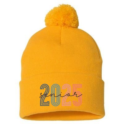 Senior 2025 Class Of 2025 Back To School Retro Graduation Pom Pom 12in Knit Beanie