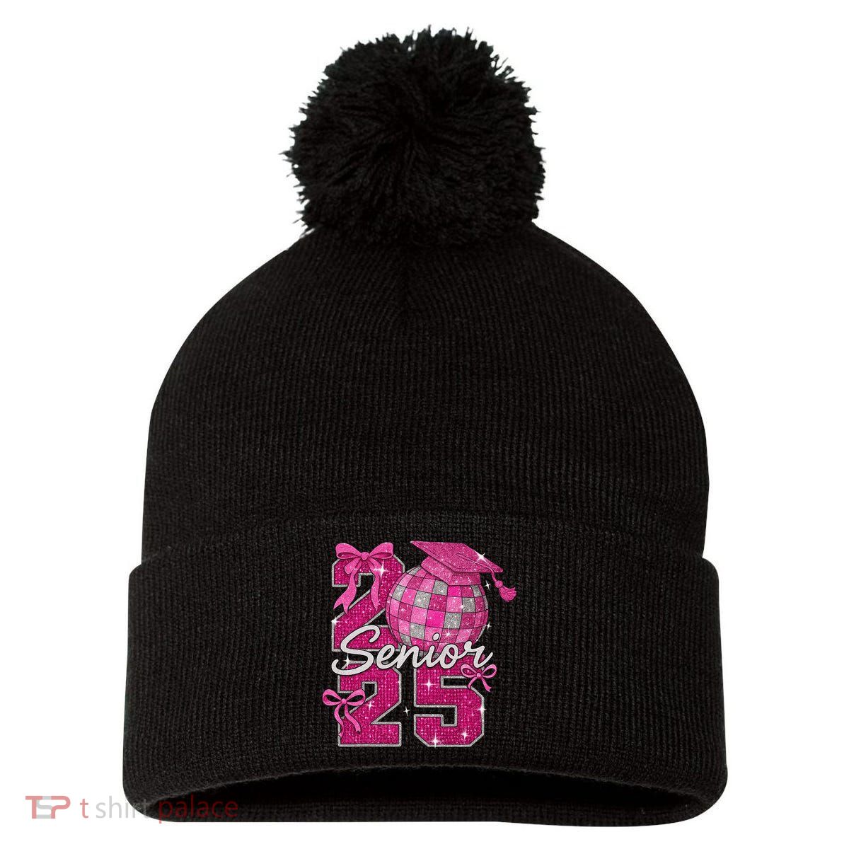 Senior 2025 Class Of 2025 Bows Back To School 2025 Pom Pom 12in Knit Beanie