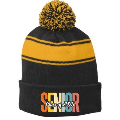 Senior 2025 Class Of 2025 First Day Of School Stripe Pom Pom Beanie