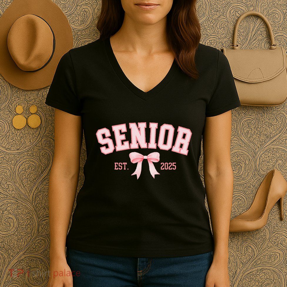 Senior 2025 Coquette Class Of 2025 P.Ink Bows Retro Gift Women's V-Neck T-Shirt