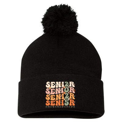 Senior 2025 Class Of 2025 Graduation 2025 Groovy Pom Pom 12in Knit Beanie