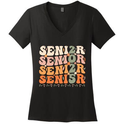 Senior 2025 Class Of 2025 Graduation 2025 Groovy Women's V-Neck T-Shirt