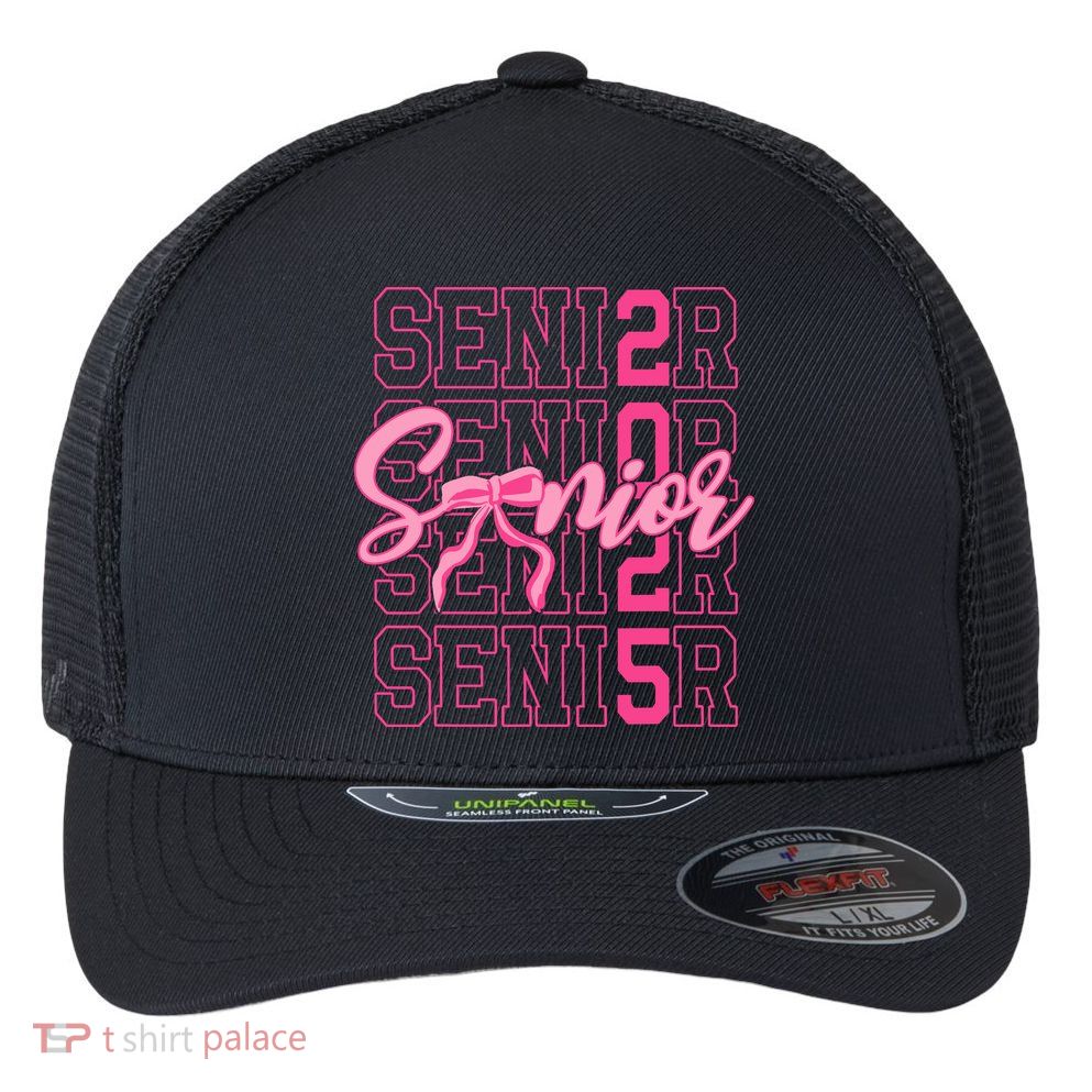 Senior 2025 Coquette Bow Class Of 2025 Back To School Flexfit Unipanel Trucker Cap