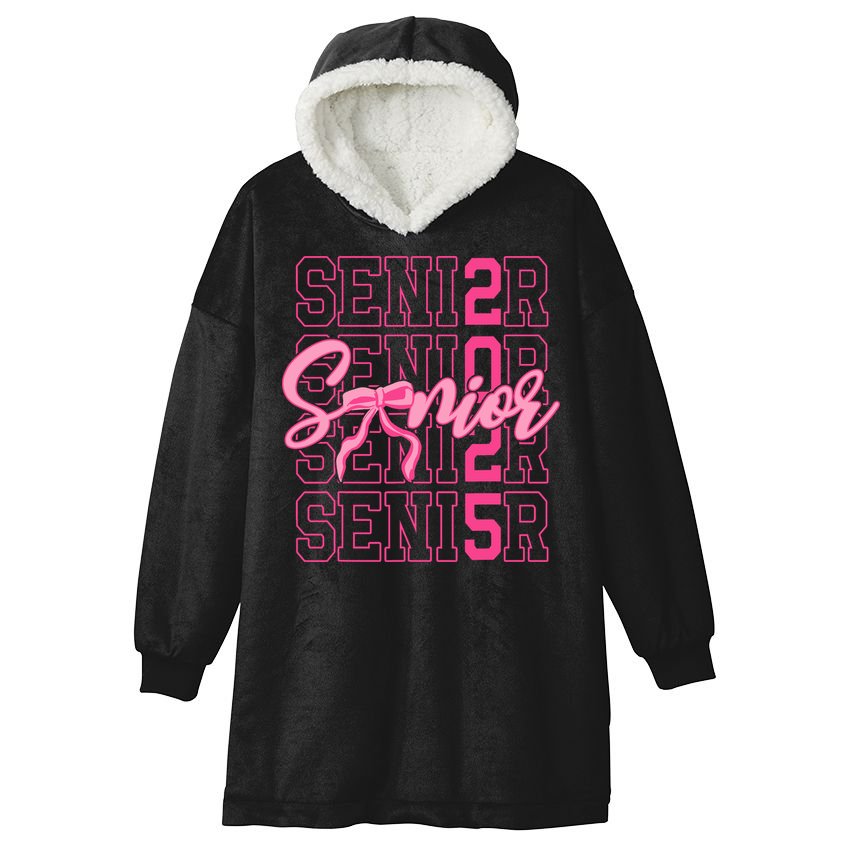Senior 2025 Coquette Bow Class Of 2025 Back To School Hooded Wearable Blanket